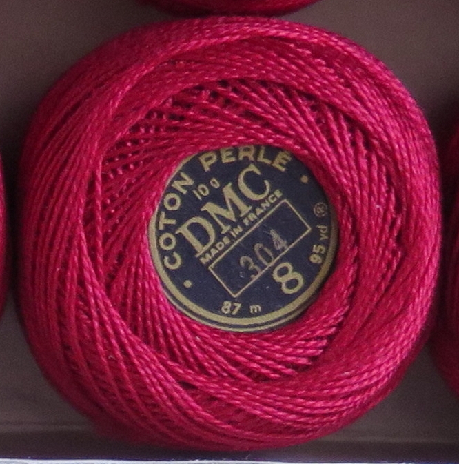 DMC, bavlna číslo 8, červená, 10g
